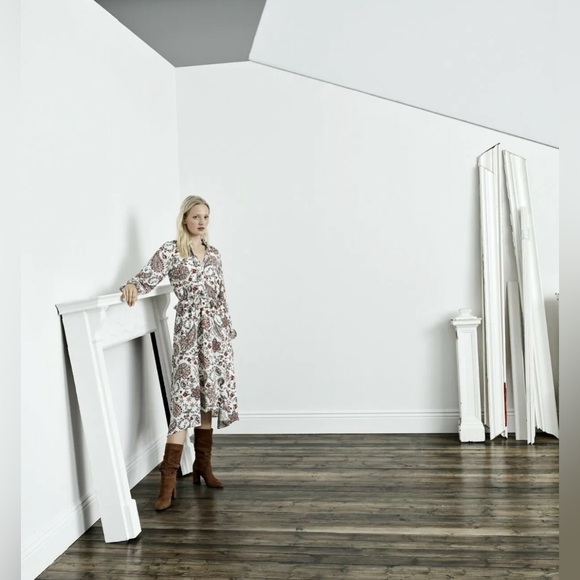 Banana Republic Peasant Midi Dress,Warm White Paisley SIZE 6 EUC - Picture 4 of 6